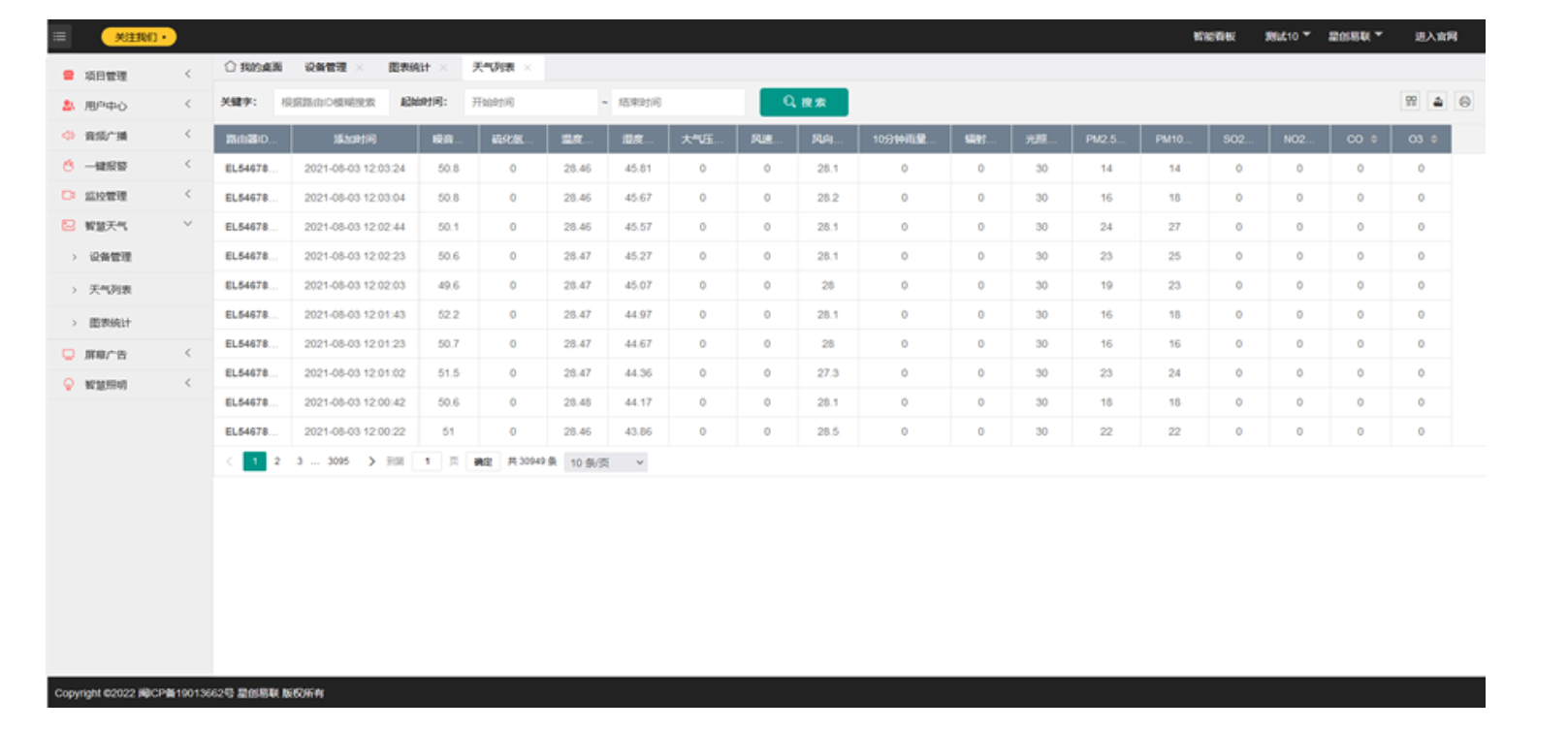 智慧灯杆天气监测界面